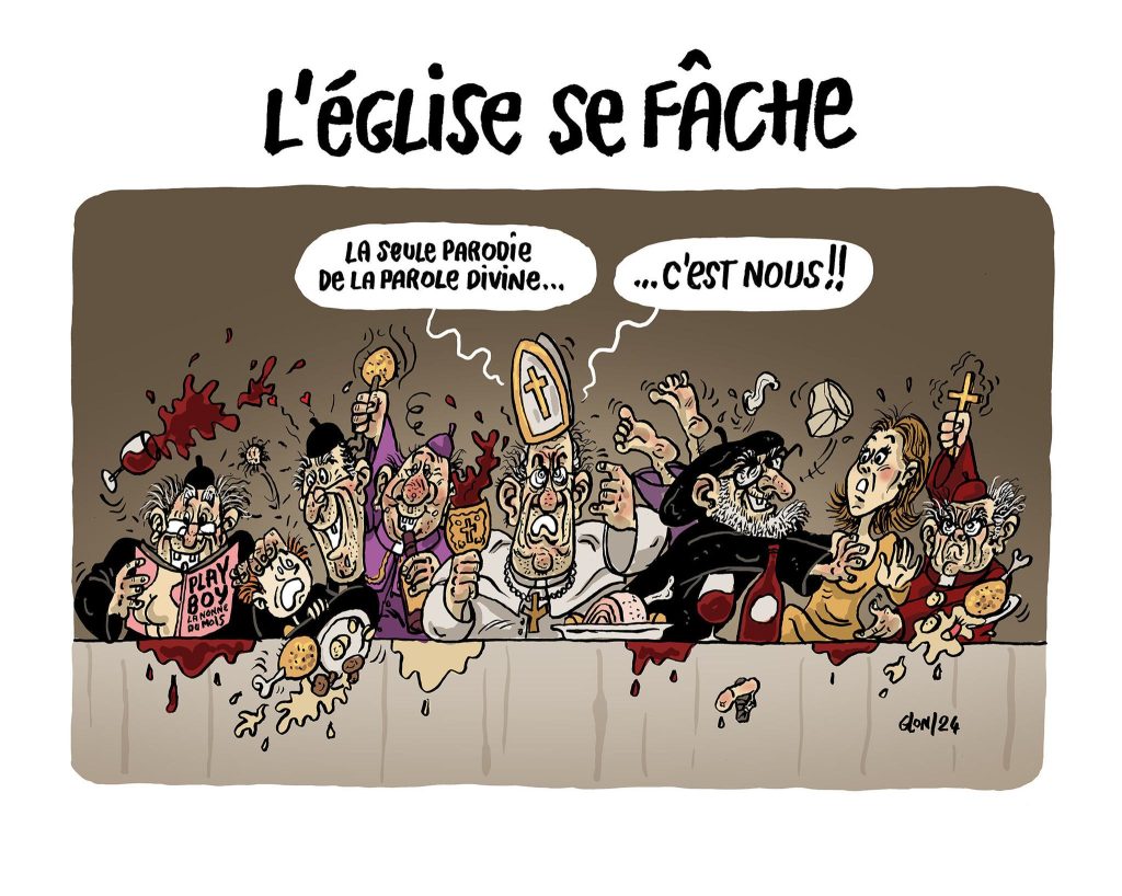 dessin presse humour cérémonie d’ouverture Paris 2024 image drôle église parodie Cène