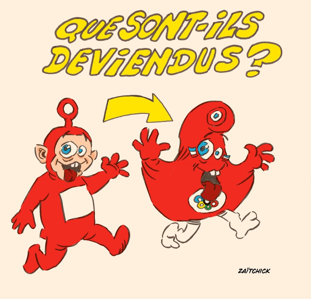 dessin presse humour Phryges mascotte Jeux Olympiques Paris 2024 image drôle Télétubbies