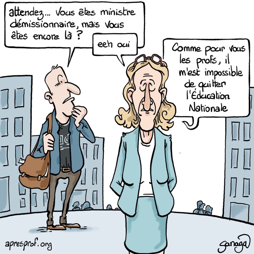 dessin presse humour démission Nicole Belloubet image drôle Éducation Nationale