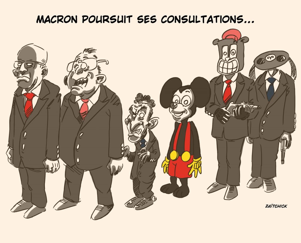 dessin presse humour Emmanuel Macron image drôle consultation Matignon