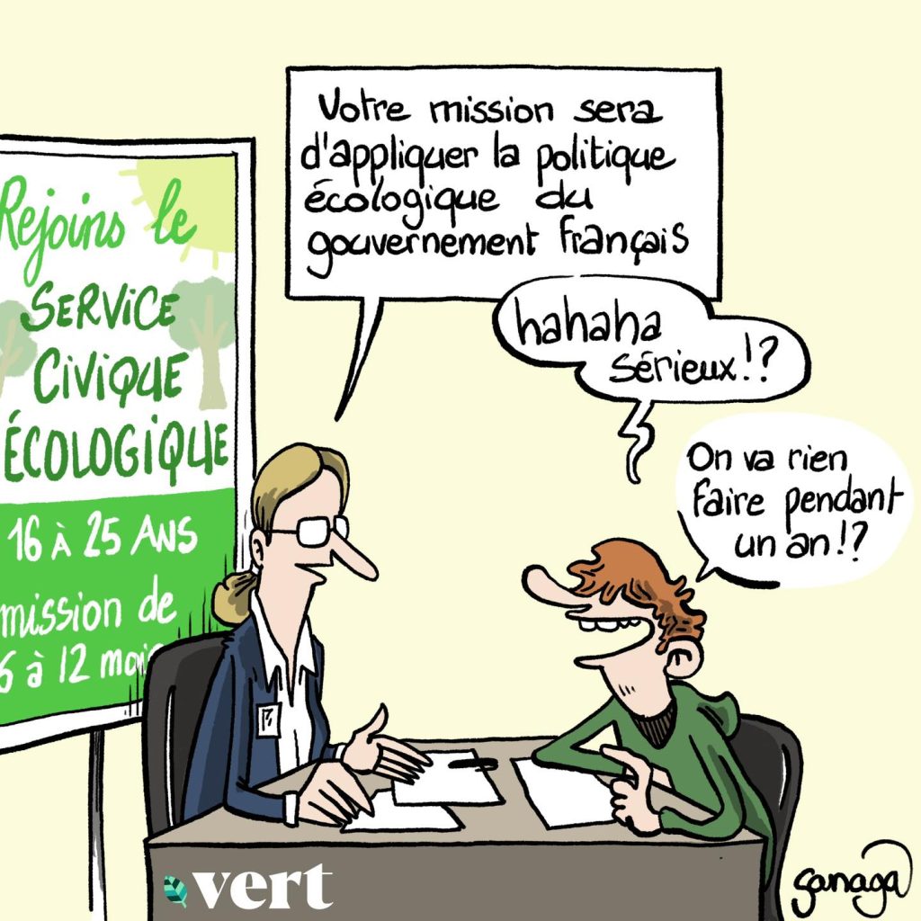 dessin presse humour politique gouvernement écologique image drôle service civique