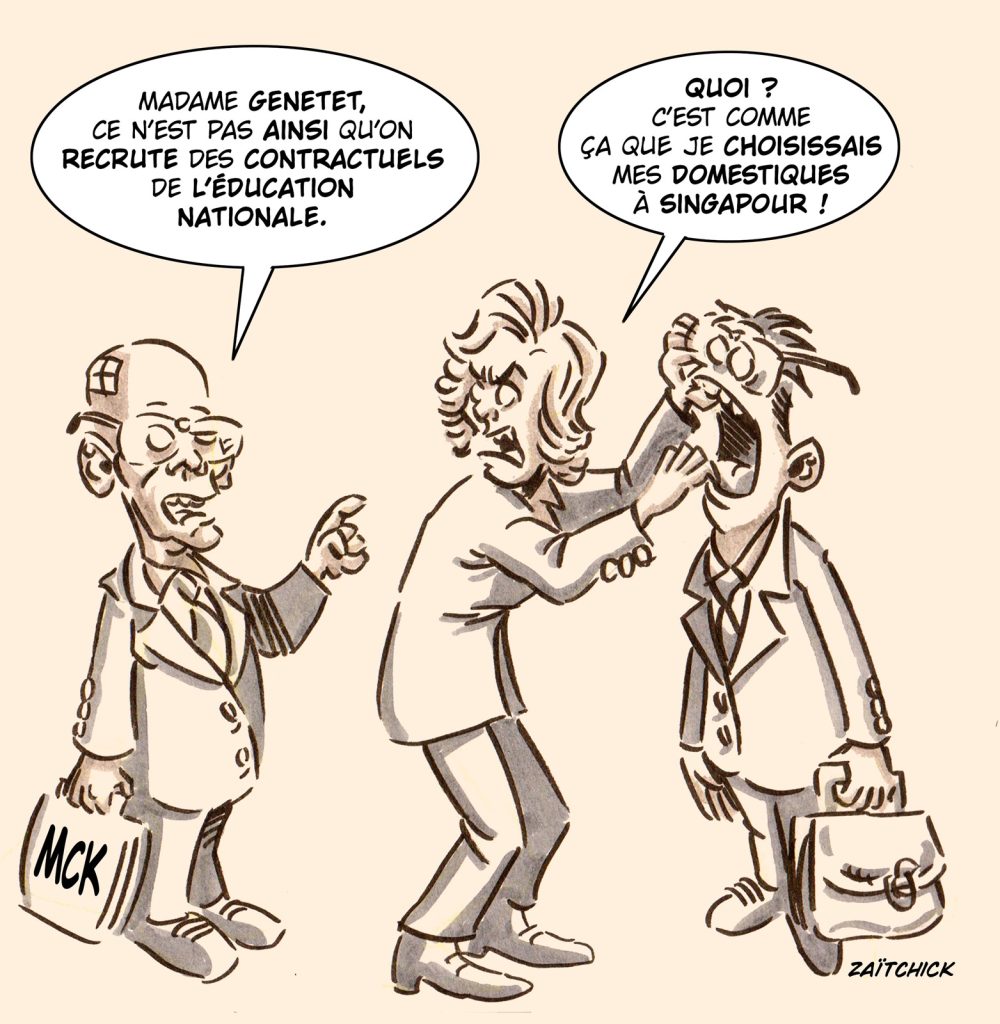 dessin presse humour Anne Genetet image drôle recrutement Éducation Nationale