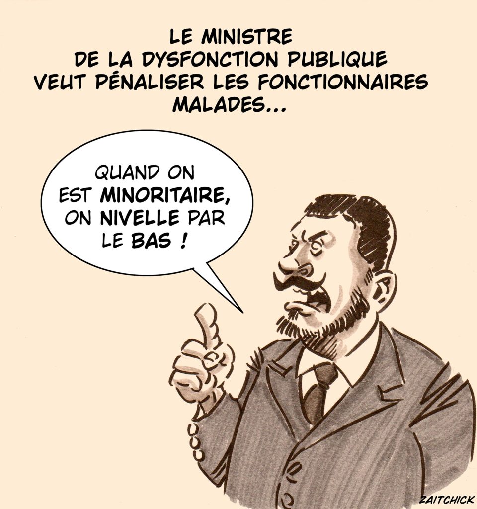 dessin presse humour Guillaume Kasbarian image drôle jour carence fonctionnaire