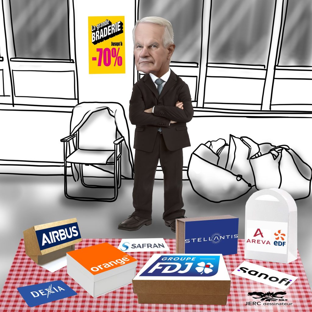 dessin presse humour Michel Barnier image drôle vente entreprises françaises