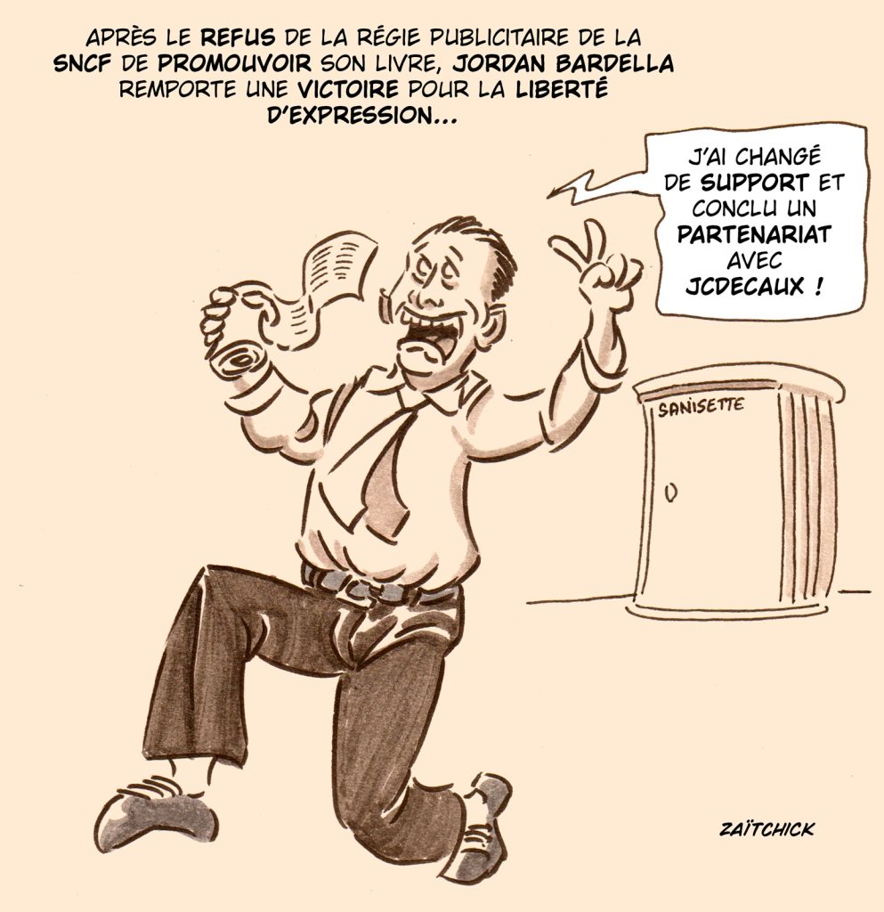 dessin presse humour Jordan Bardella image drôle promotion livre