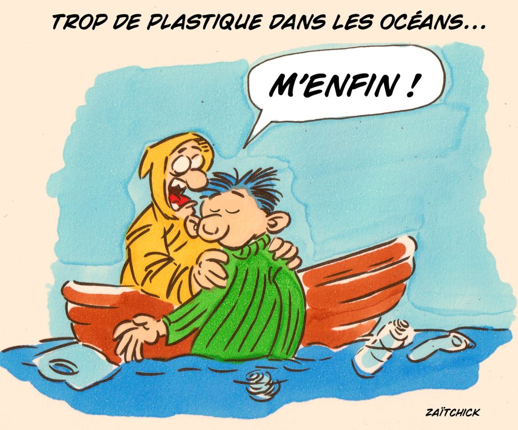 dessin presse humour Gaston Lagaffe image drôle pollution plastique océan