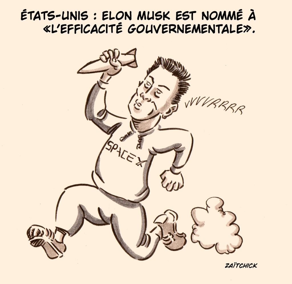 dessin presse humour Elon Musk image drôle efficacité gouvernementale