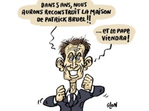 dessin presse humour Emmanuel Macron image drôle incendie maison Patrick Bruel Los Angeles