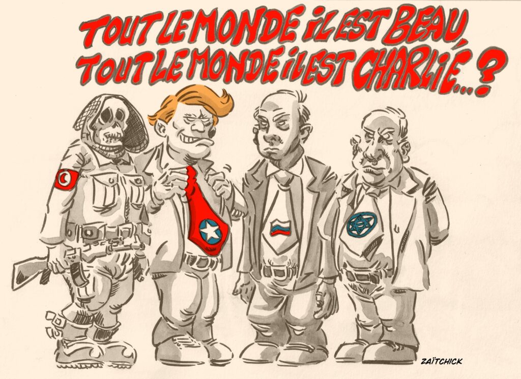 dessin presse humour anniversaire attentat image drôle Charlie Hebdo