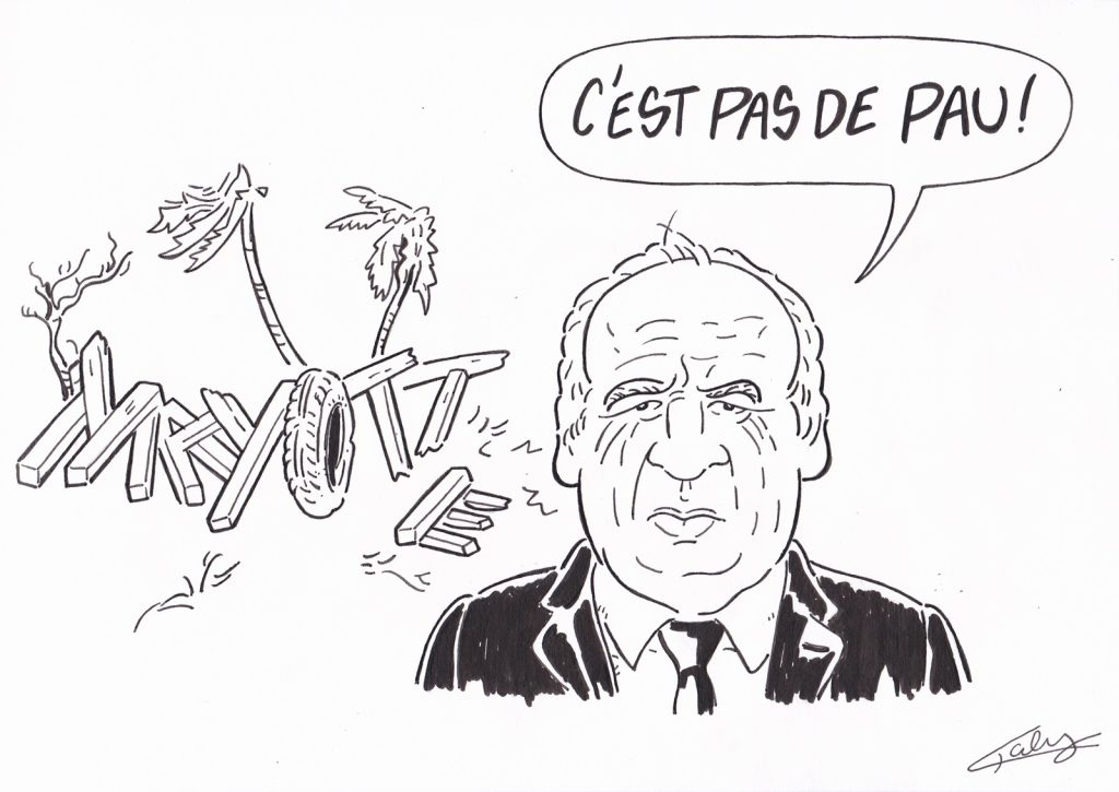 dessin presse humour nomination François Bayrou image drôle cyclone Chido Mayotte