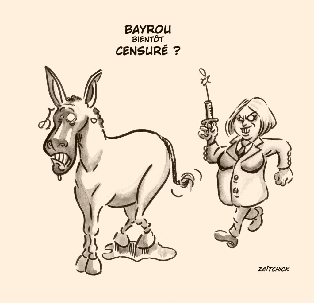 dessin presse humour Marine Le Pen image drôle censure gouvernement Bayrou